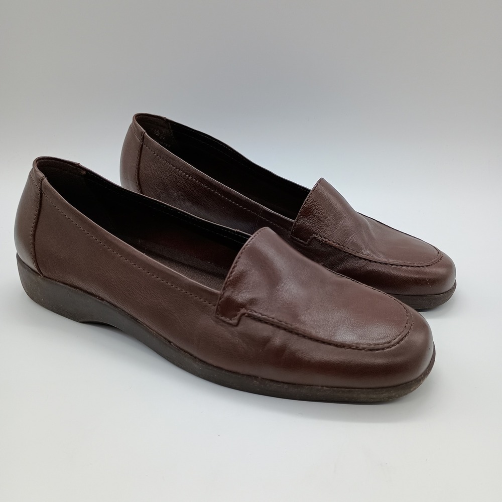 Easy Spirit Vale Brown Leather Loafers Slip On Flats Shoes Womens 7.5 Narrow‎